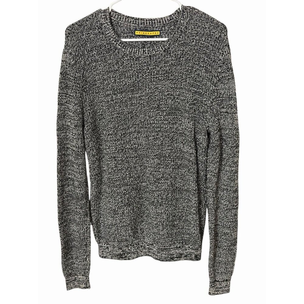Prince & Fox S Crewneck Sweater Pullover Cable Knit Mens Gray Black Tweed Casual